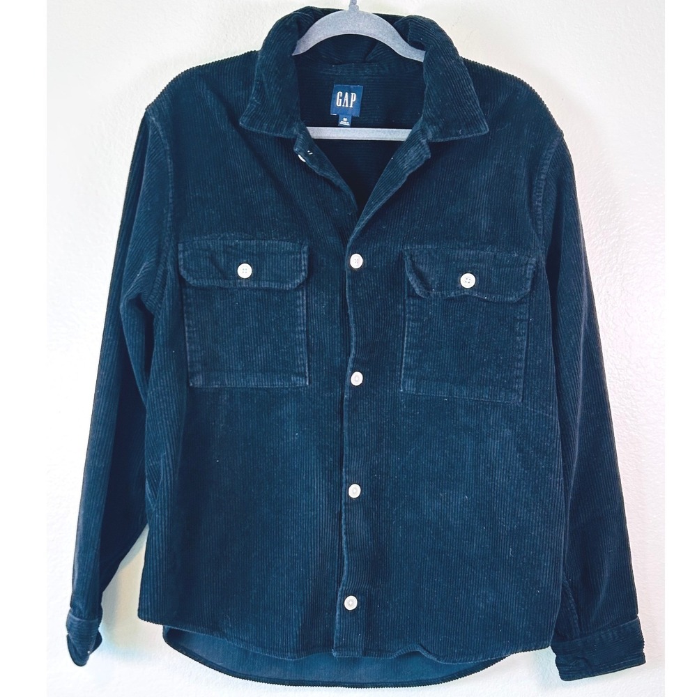 Gorpcore Utility Gap Wide Wale Corduroy Streetwear Button Down Shirt Black M